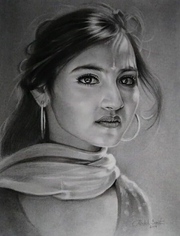 Commission Portrait Indian Girl Charcoal sketch
